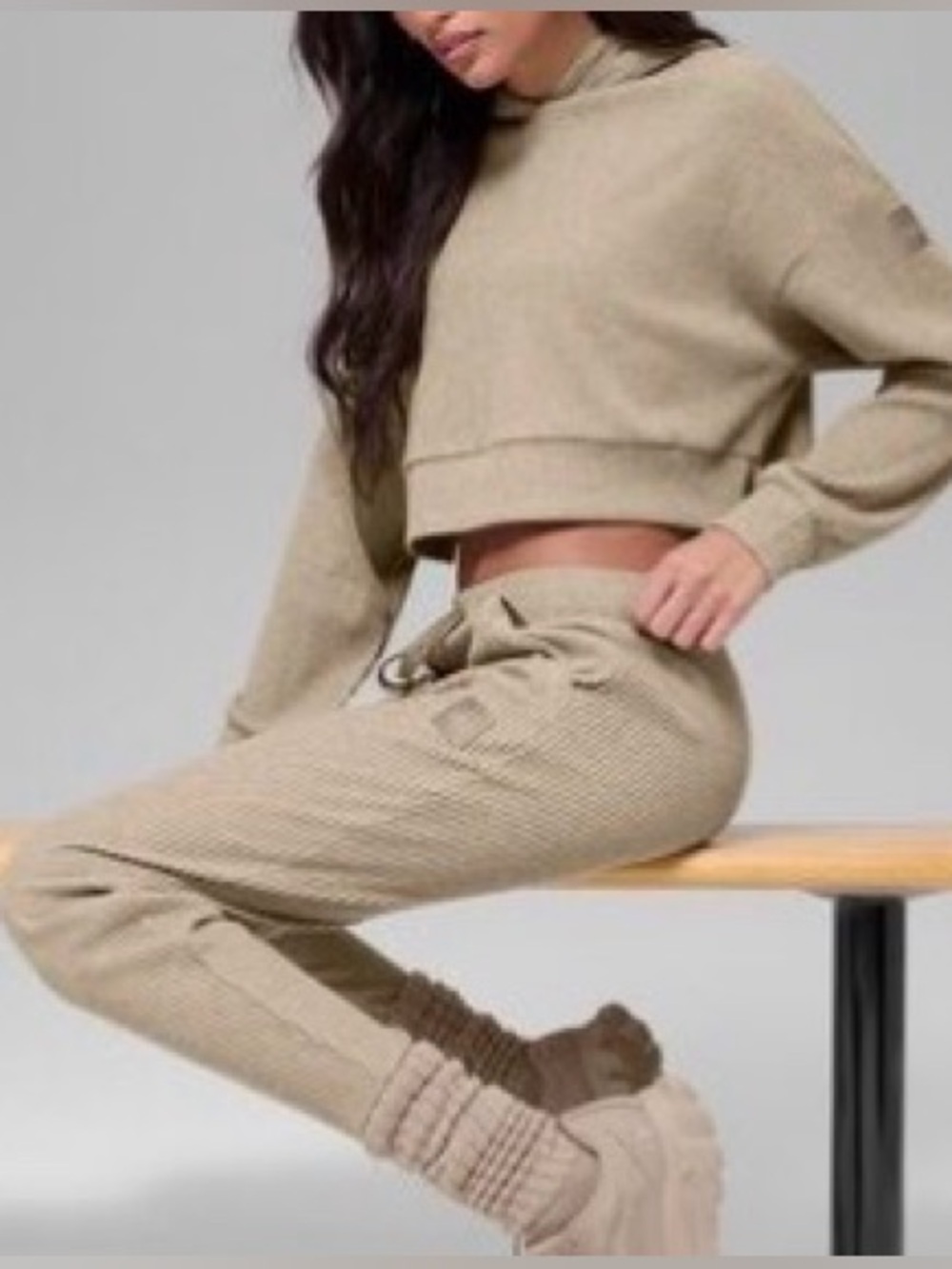 ALO Yoga Muse Hoodie & Sweatpant Set Heather Gravel S/M